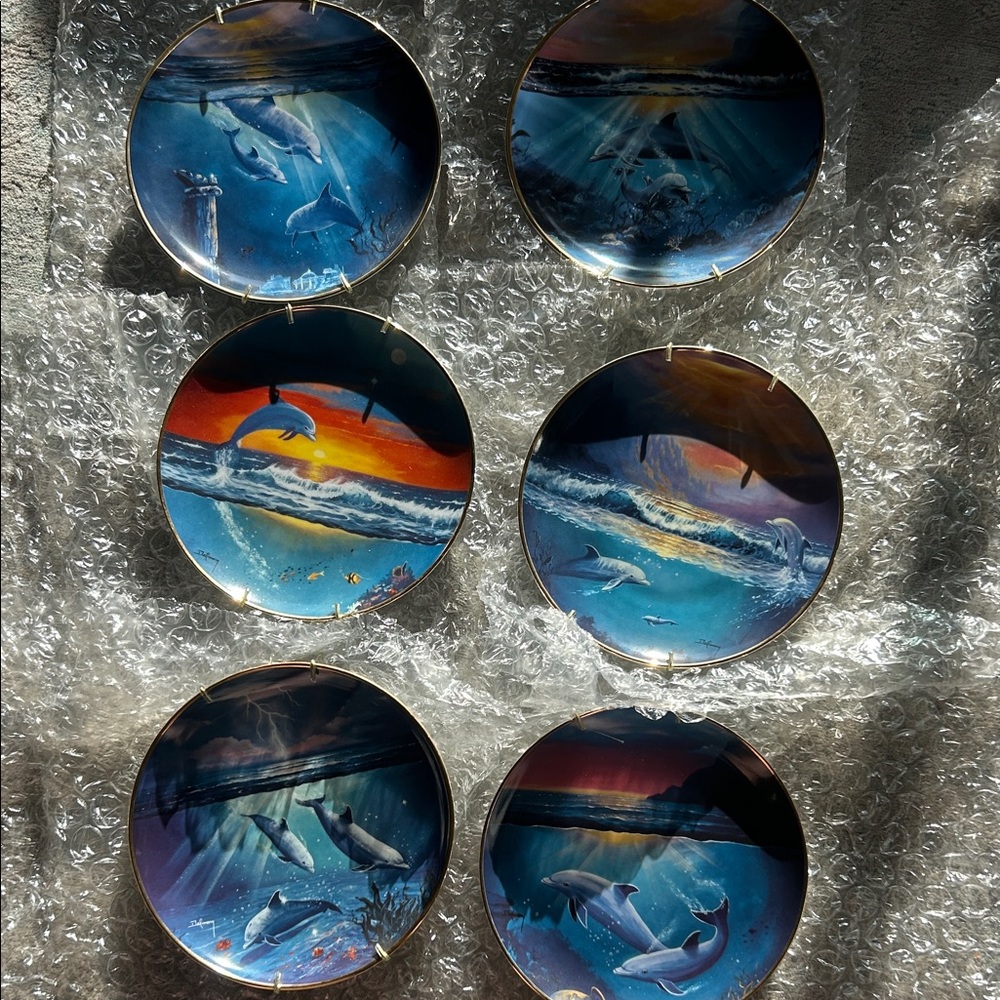 Coastal Dolphin Ceramic Wall Plates - Blue Ocean Decor